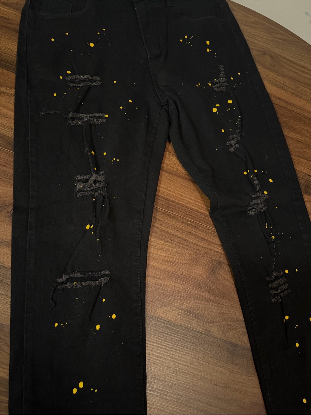ROMWE Black Jeans with Yellow Paint Splatter